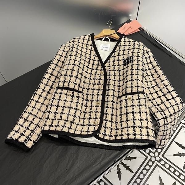 セール新作ミュウミュウ 偽物 ストレートチェックラメジャケット MH1873_139K_ myu83840